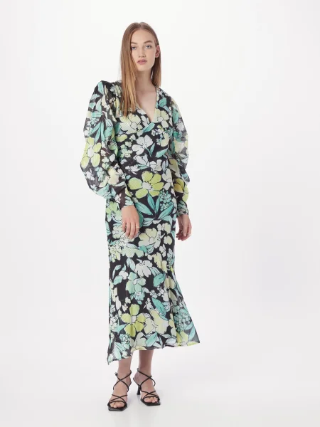 Warehouse Rochie turcoaz / verde limetă / negru / murdar alb