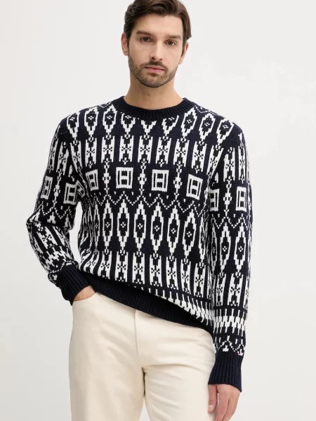 Pulover z dodatkom volne Tommy Hilfiger mornarsko modra