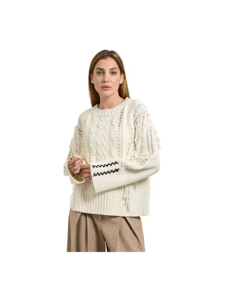 Sweter Boss Orange z frędzli biały