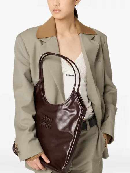 Geantă shopper Miu Miu din piele maro