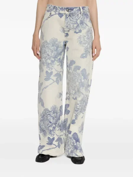 Blugi drepți R13 cu model floral cu imagine alb