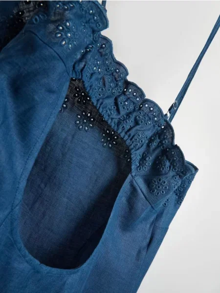 Reserved Rochie midi din in indigo