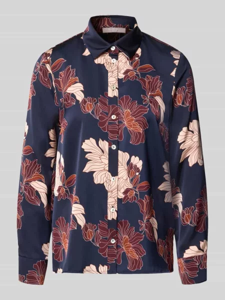 Bluzka koszulowa o kroju regular fit z satyny Christian Berg Woman Selection granatowa