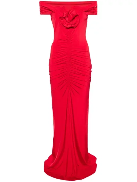 Rochie maxi Nissa cu model floral de costum roșu