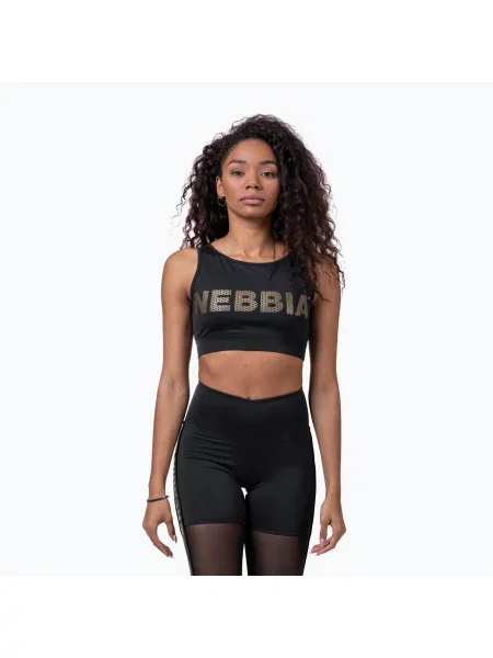 Sportovní podprsenka Nebbia Gold Mesh Mini Top černy zlatá