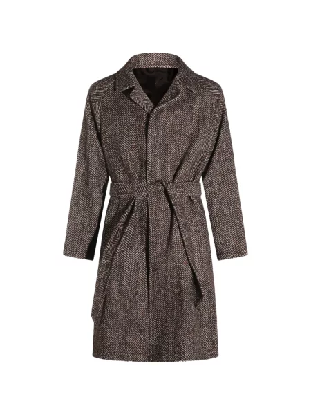 Cu centură palton Tagliatore cu model herringbone maro