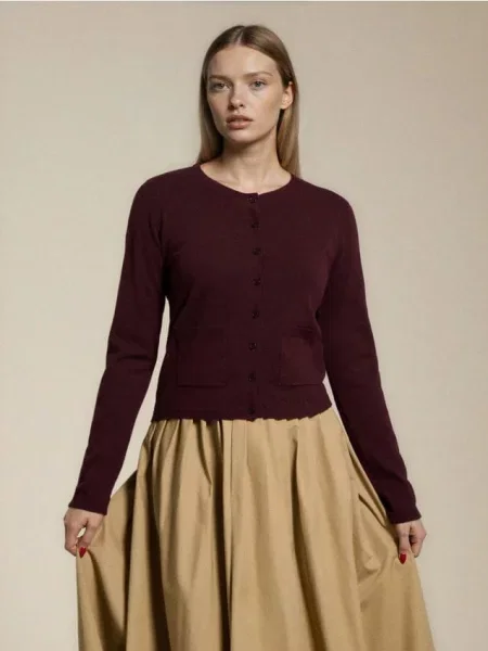 Кардиган з сумішшю вовни та бордовий