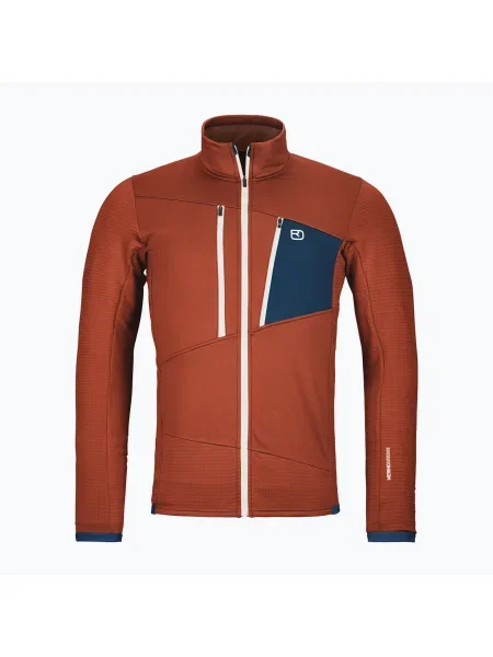 Мъжки суитшърт ORTOVOX Fleece Sweatshirt Grid clay orange червено