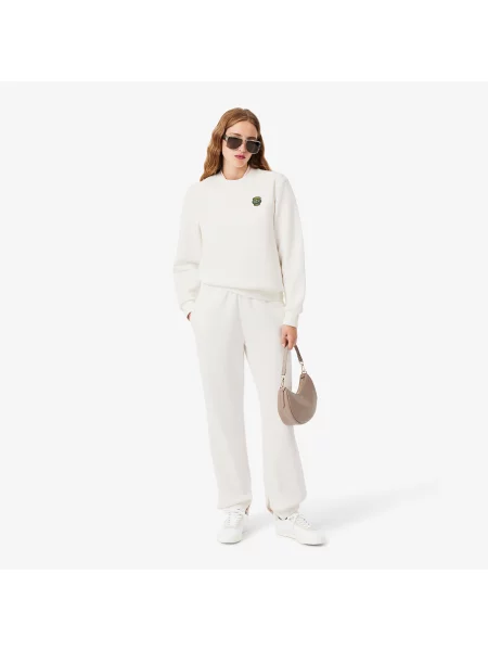 Lacoste Bluza Z Okrągłym Dekoltem I Naszywką biała