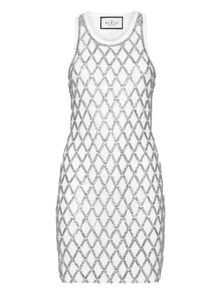 Rochie mini Philipp Plein de cristal de costum alb