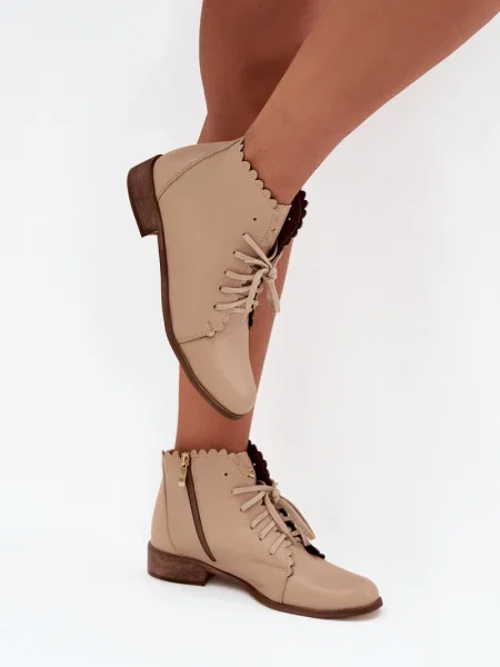 Ботуши Zazoo с плосък ток бежово