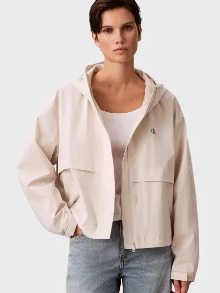 Коротка джинсова куртка Calvin Klein Jeans з капюшоном біла