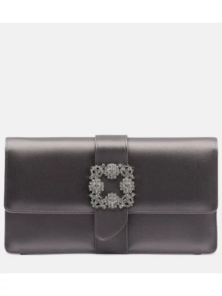 Сатенена чанта тип портмоне Manolo Blahnik сиво