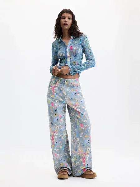 Desigual Džínsy denim / svetlomodrá / žltá / pitaya modrá