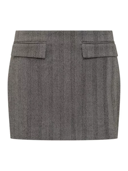 Mała spódnica mini Ferragamo wełniana w jodełkę szara