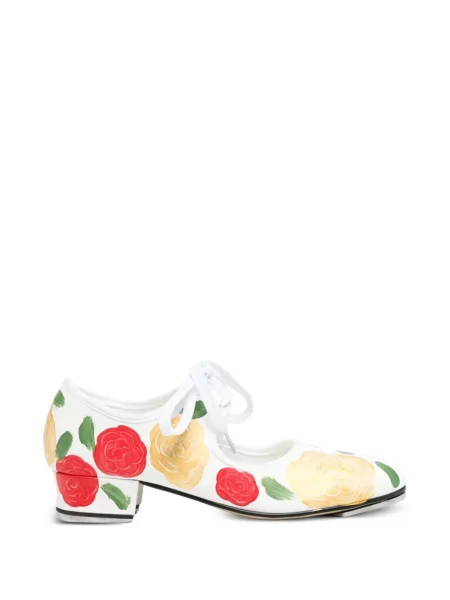 Pantofi cu toc Comme Des Garçons cu șireturi cu model floral cu imagine alb