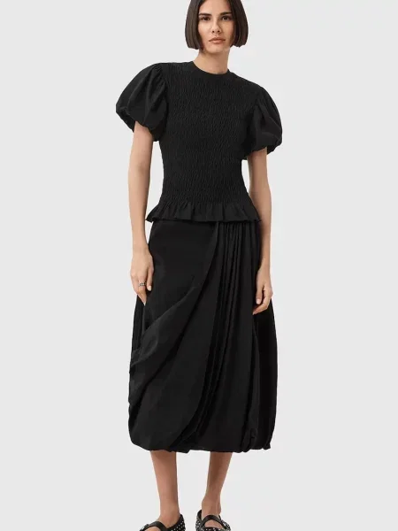 Sukně AllSaints NIA midi áčková černá
