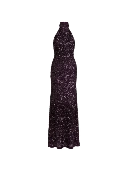 Rochie maxi Silvia Tcherassi cu paiete cu gât halter violet