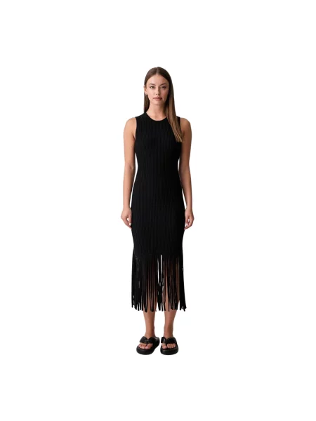 DKNY sukienka sweterkowa z bawełną czarna