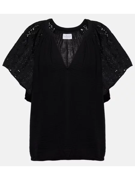 Top Velvet cu broderie de catifea negru