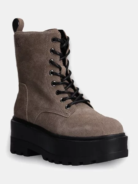 Calvin Klein Jeans Trapery Flatform Zip Laceup Mg S brązowy