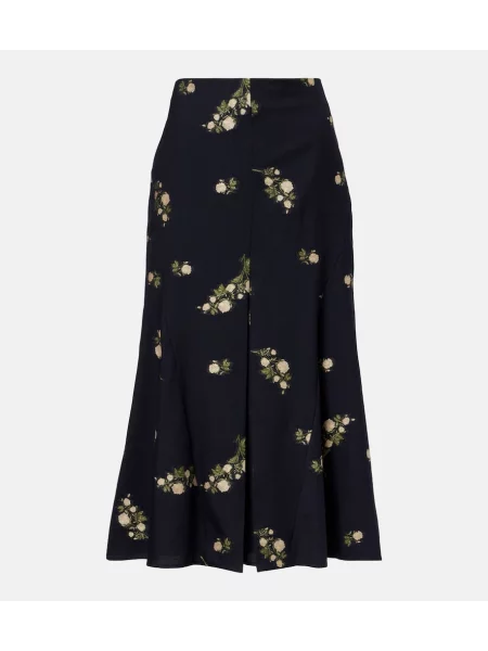 Fustă midi Erdem cu model floral din jacard până la genunchi albastru