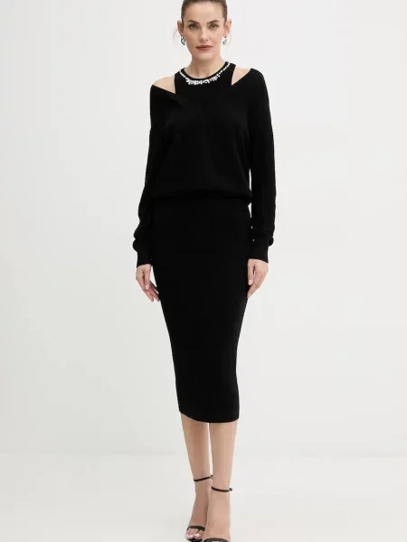 Liu Jo sukienka z dodatkiem wełny maxi prosta czarny