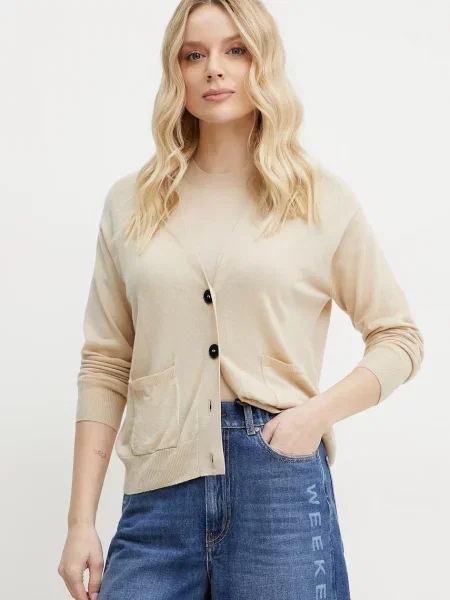 Вълнена жилетка Weekend Max Mara от лека материя бежово