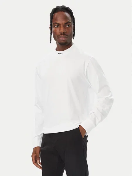 BOSS Green majica dugih rukava za muškarce od pamuka s elastanom Tee Collar Long bijela