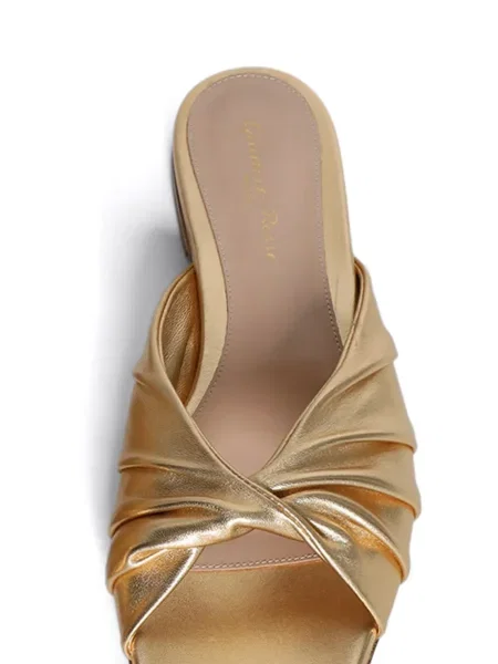 Papuci tip mules Gianvito Rossi fără toc drapate auriu
