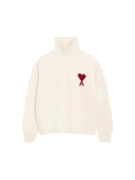 Sweter z golfem Ami Paris beżowy