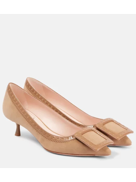 Pantofi cu toc Roger Vivier din piele de căprioară bej