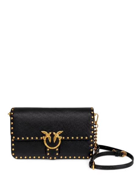Geanta crossbody Pinko din piele cu tepi negru