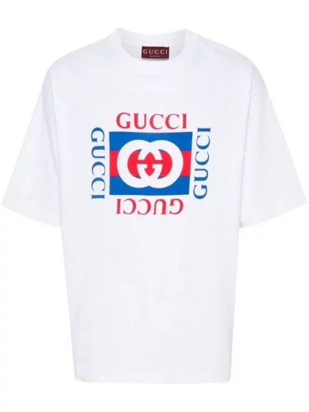 Tricou Gucci cu imagine din jerseu alb