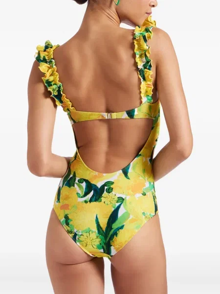 Costum de baie La Doublej cu model floral galben