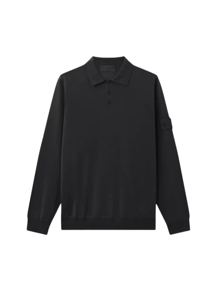 Koszulka polo Stone Island wełniana z kamieniami czarna