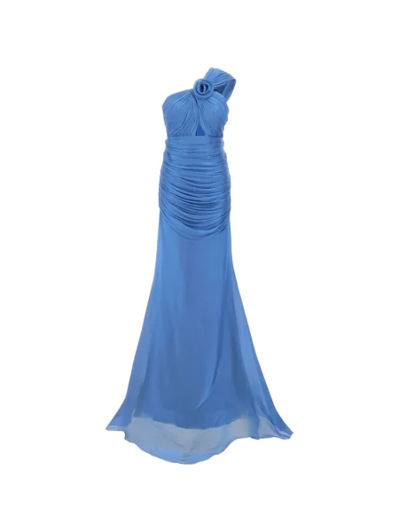 Rochie maxi Meta4 cu volane cu un umăr gol albastru