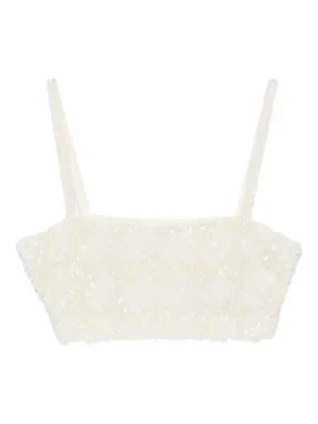 Top P.a.r.o.s.h. cu paiete cu imprimeu geometric alb