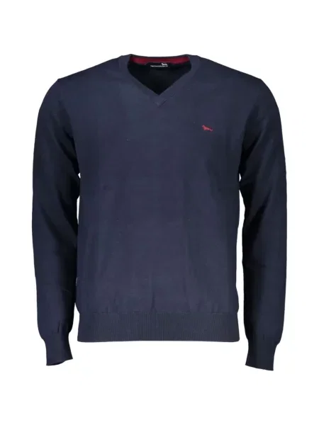 Pulover Harmont & Blaine cu broderie cu decolteu în V albastru
