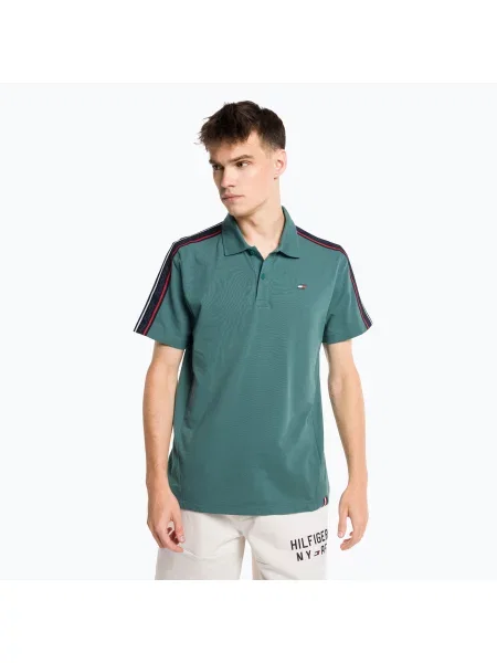 Tricou de antrenament pentru bărbați Tommy Hilfiger Textured Tape Polo verde