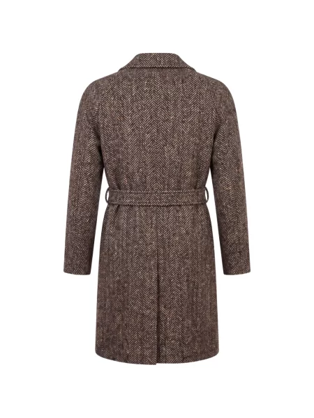 Cu centură palton Tagliatore cu model herringbone maro