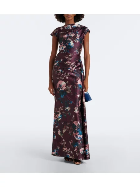 Rochie Erdem din satin cu model floral drapată