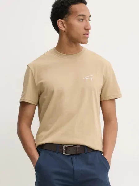 Тениска Tommy Jeans с апликация бежово