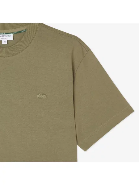 Lacoste T-Shirt Z Okrągłym Dekoltem Relaxed Fit Khaki zielony