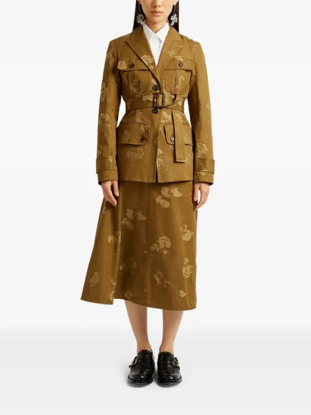 Cu centură sacou Erdem cu model floral din jacard verde