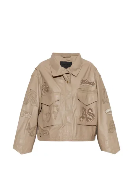 Geanta de piele Allsaints cu autograf maro