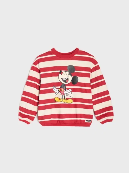 Sinsay mikina crewneck s potiskem Mickey Mouse burgundy