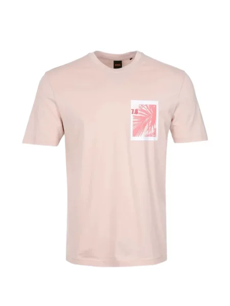 Tricou Boss cu imagine cu decolteu rotund roz