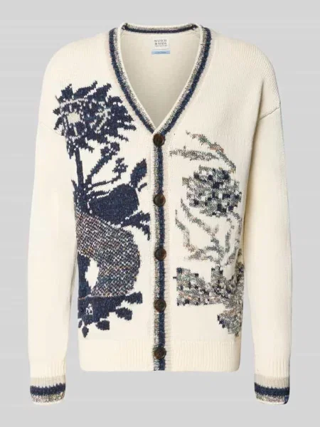 Kardigan rozpinany o kroju regular fit z dekoltem w serek model INTARSIA' Scotch & Soda biały