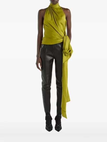 Top Balmain de mătase cu spatele deschis verde
